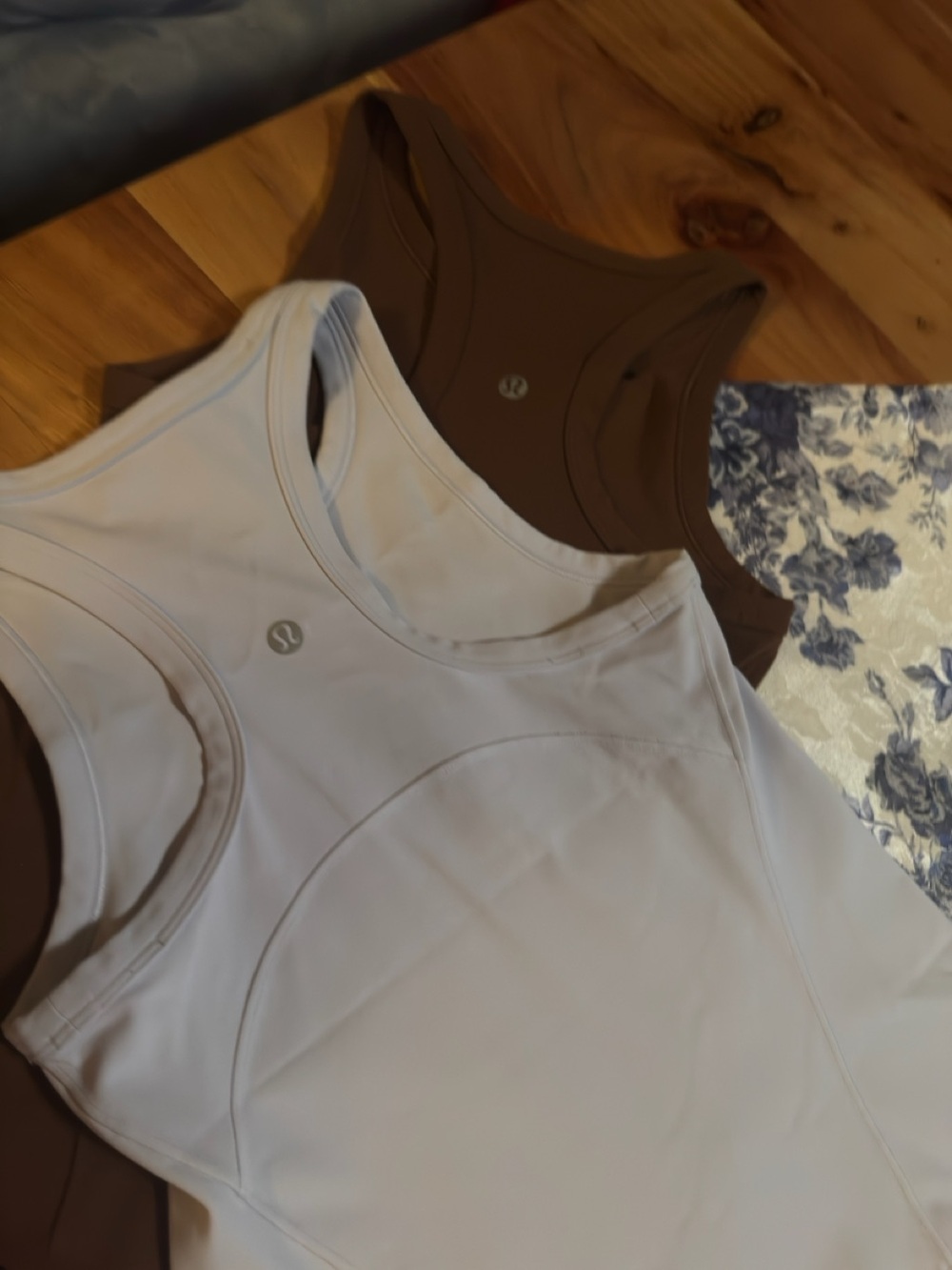 lululemon athletica Racerback Tank Top in baby blue , & brown